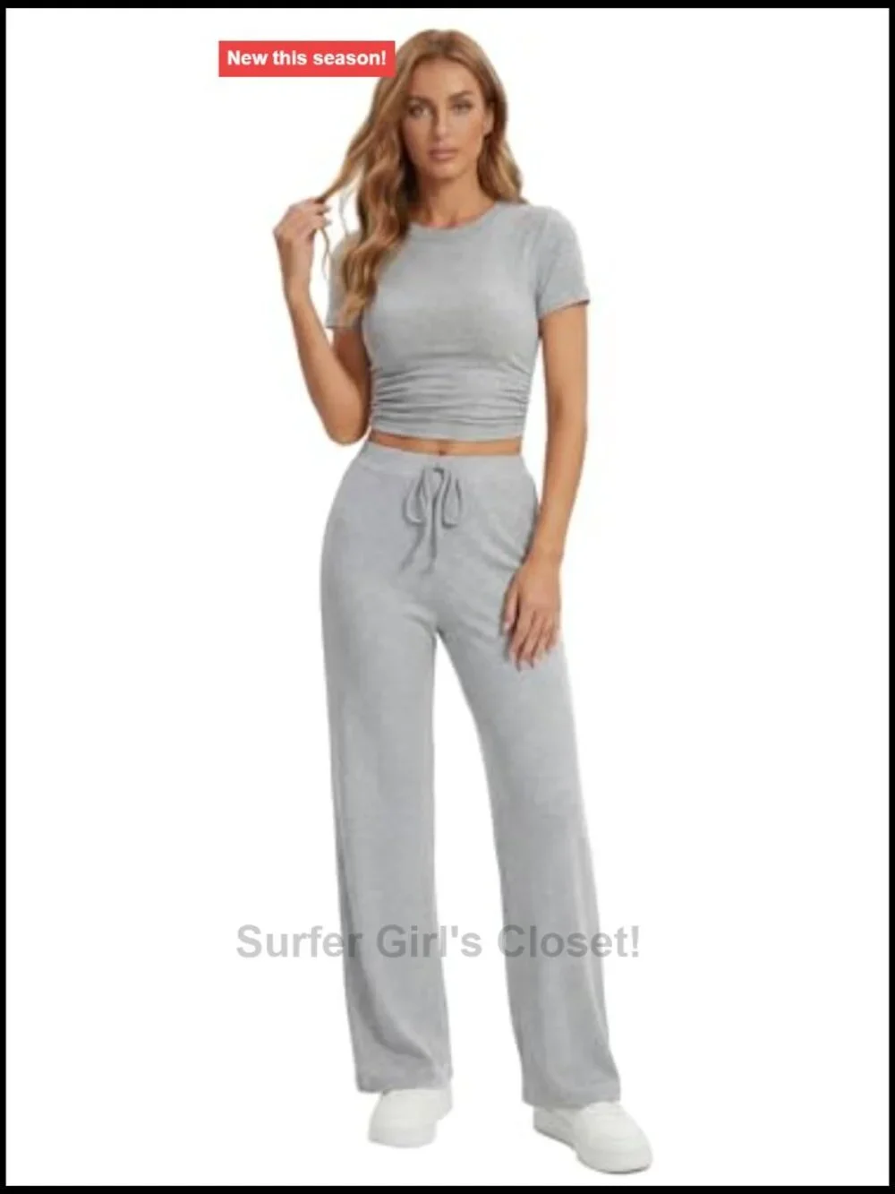2 Piece Lounge Set Short Sleeve Crop Top Wide Leg Pants Sets